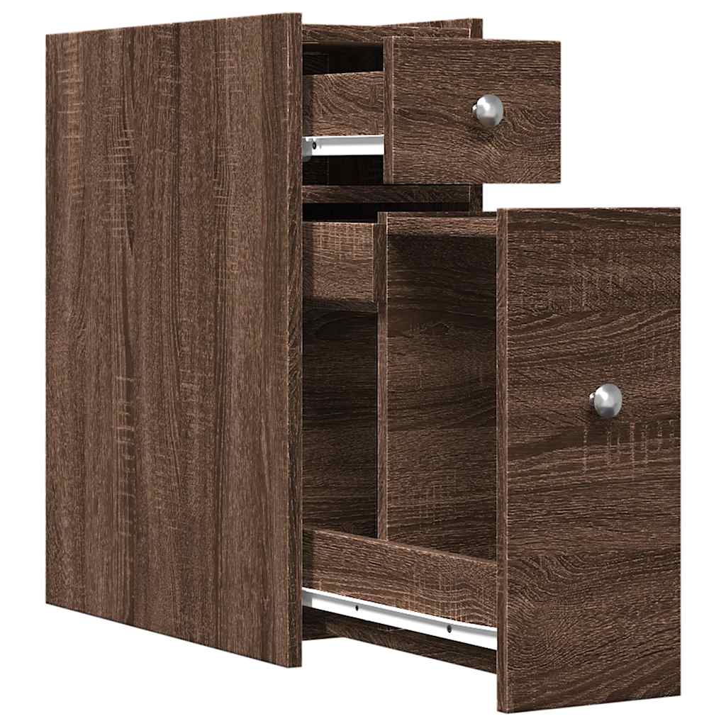 Narrow Bathroom Cupboard with Wheels Brown Oak Engineered Wood