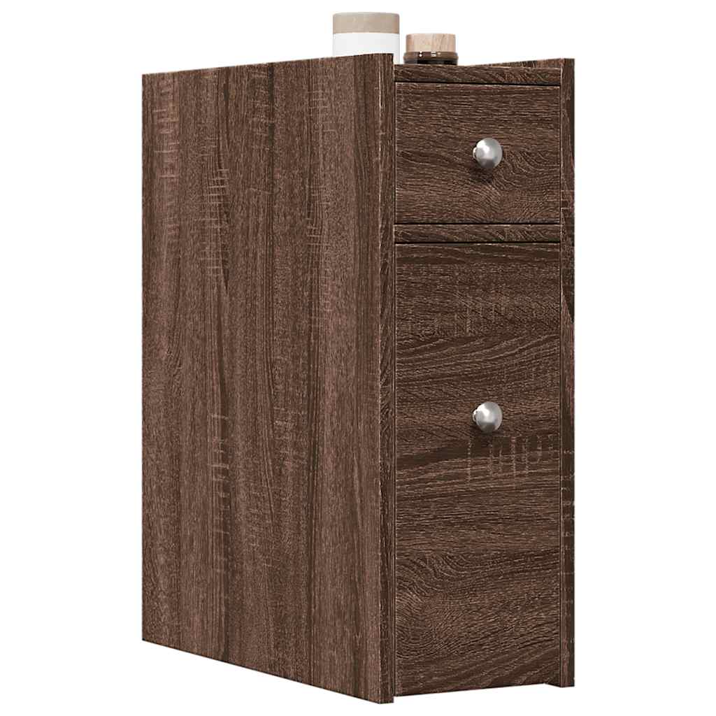 Narrow Bathroom Cupboard with Wheels Brown Oak Engineered Wood