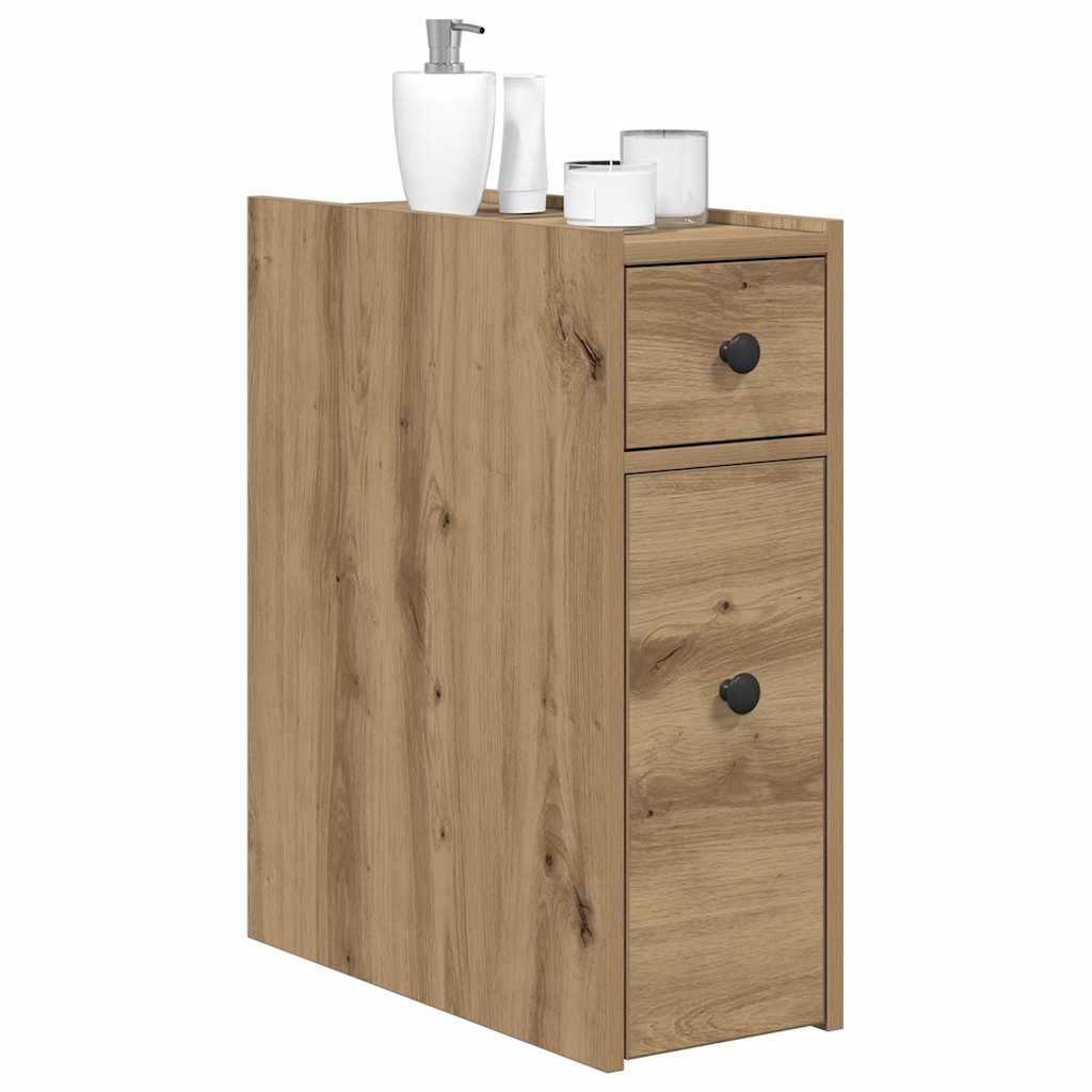 Narrow Bathroom Cupboard with Wheels Artisian Oak Engineered Wood