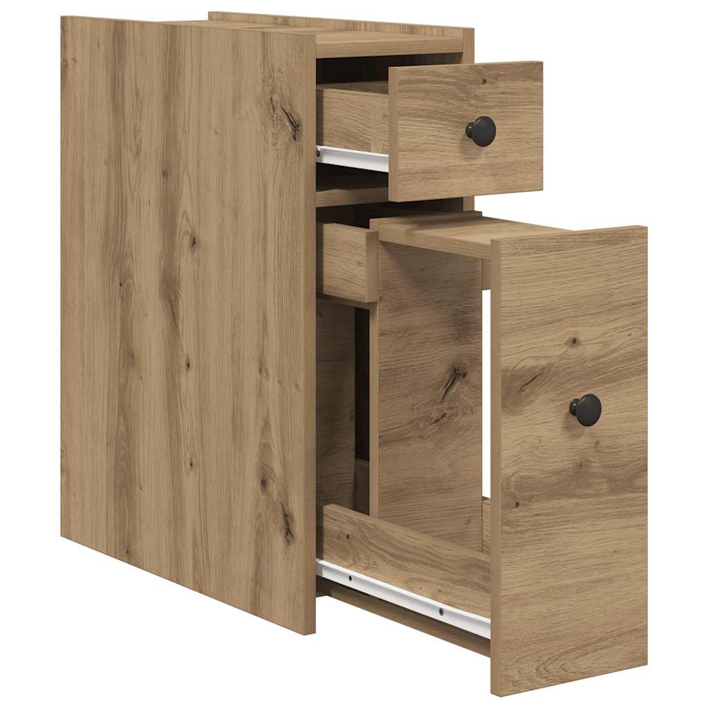 Narrow Bathroom Cupboard with Wheels Artisian Oak Engineered Wood