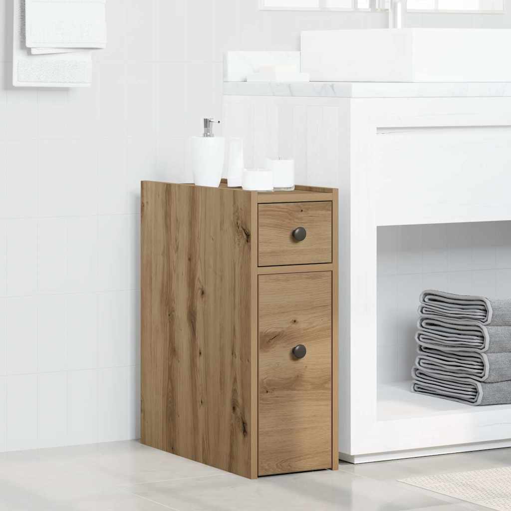 Narrow Bathroom Cupboard with Wheels Artisian Oak Engineered Wood