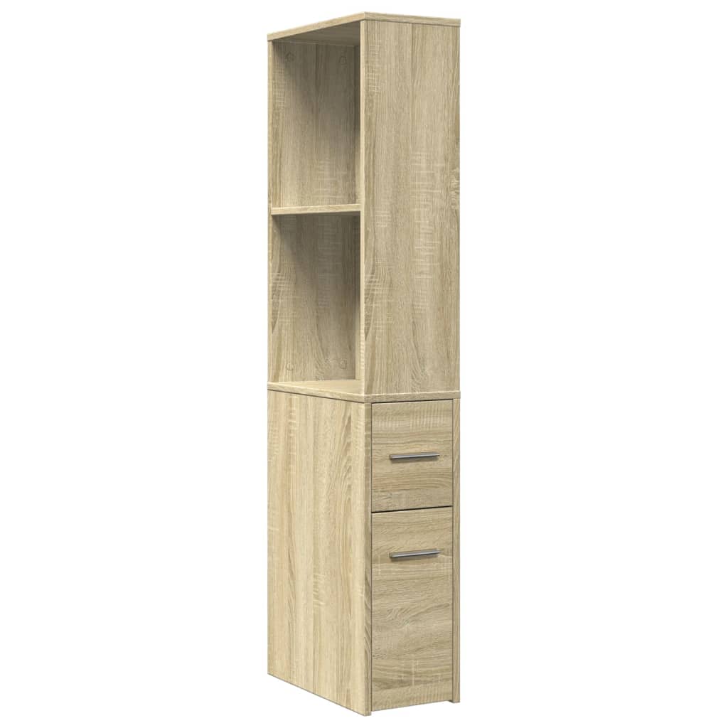 Narrow Bathroom Cupboard with Wheels Sonoma Oak Engineered Wood