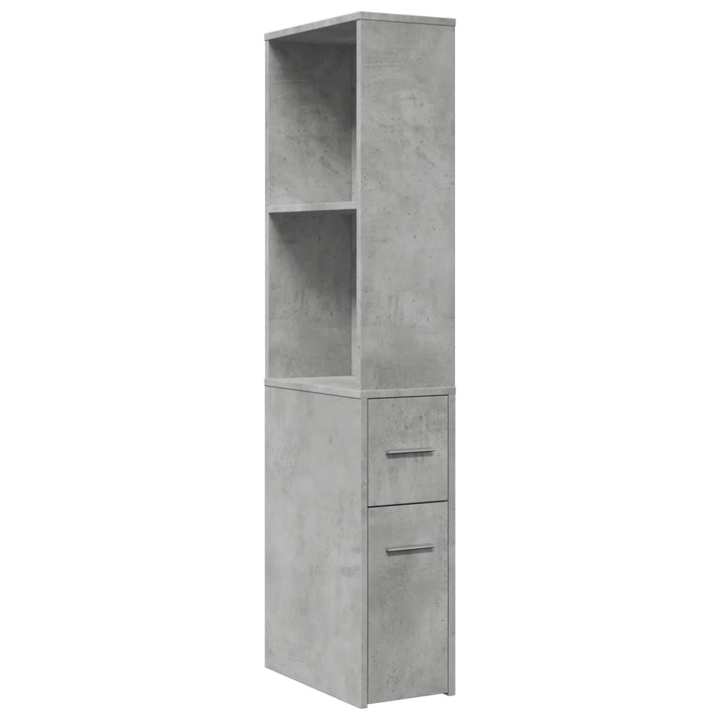 Narrow Bathroom Cupboard with Wheels Concrete Grey Engineered Wood