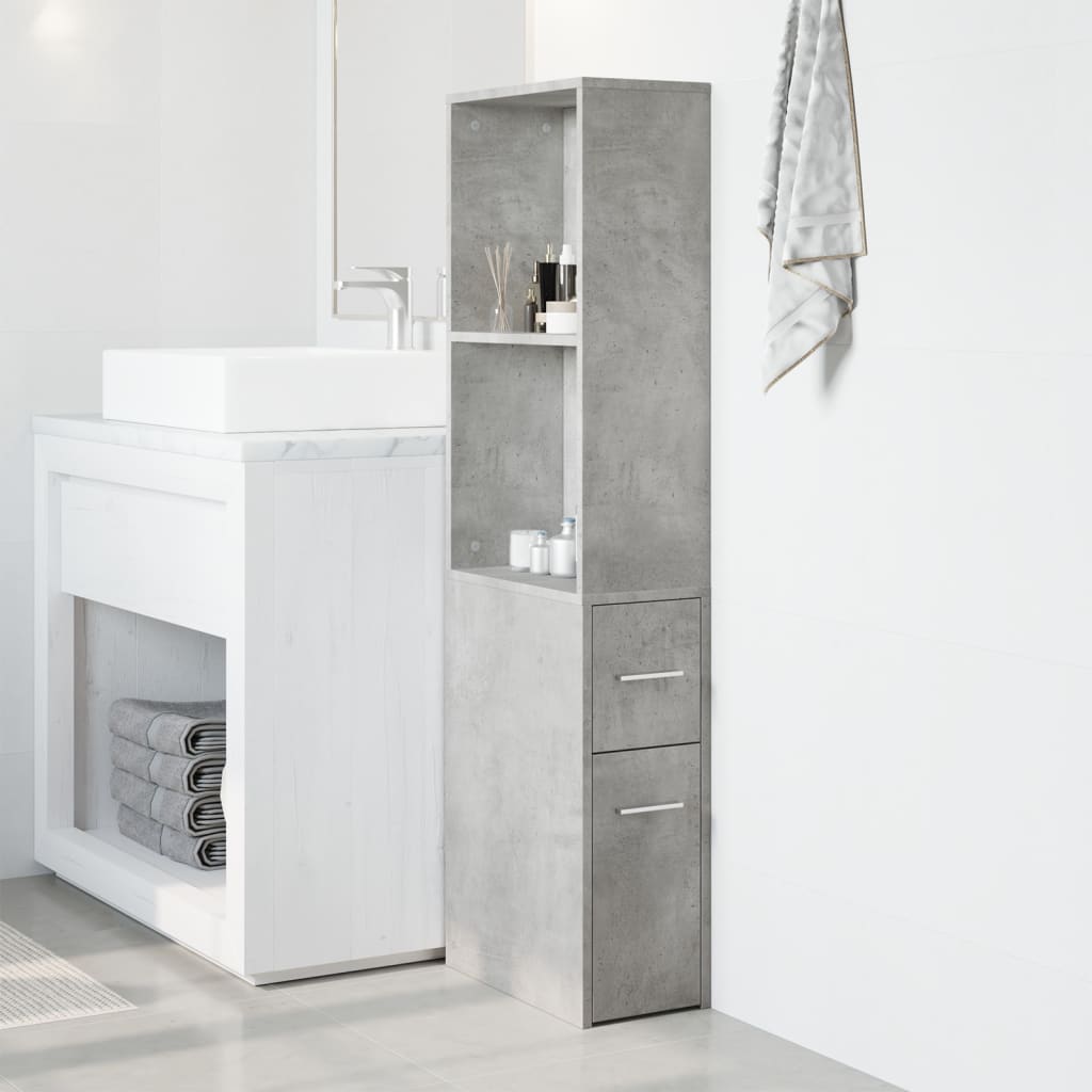 Narrow Bathroom Cupboard with Wheels Concrete Grey Engineered Wood