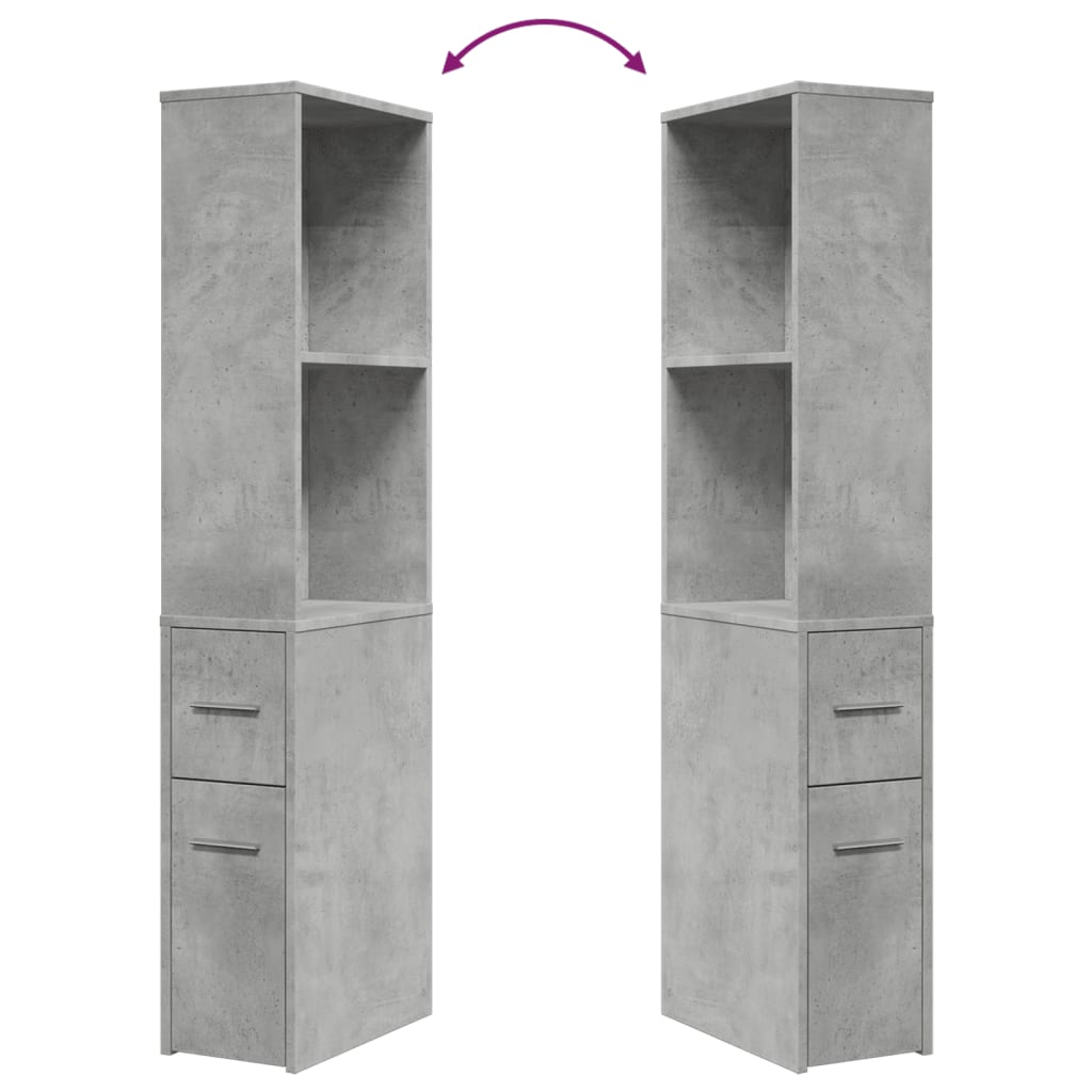 Narrow Bathroom Cupboard with Wheels Concrete Grey Engineered Wood