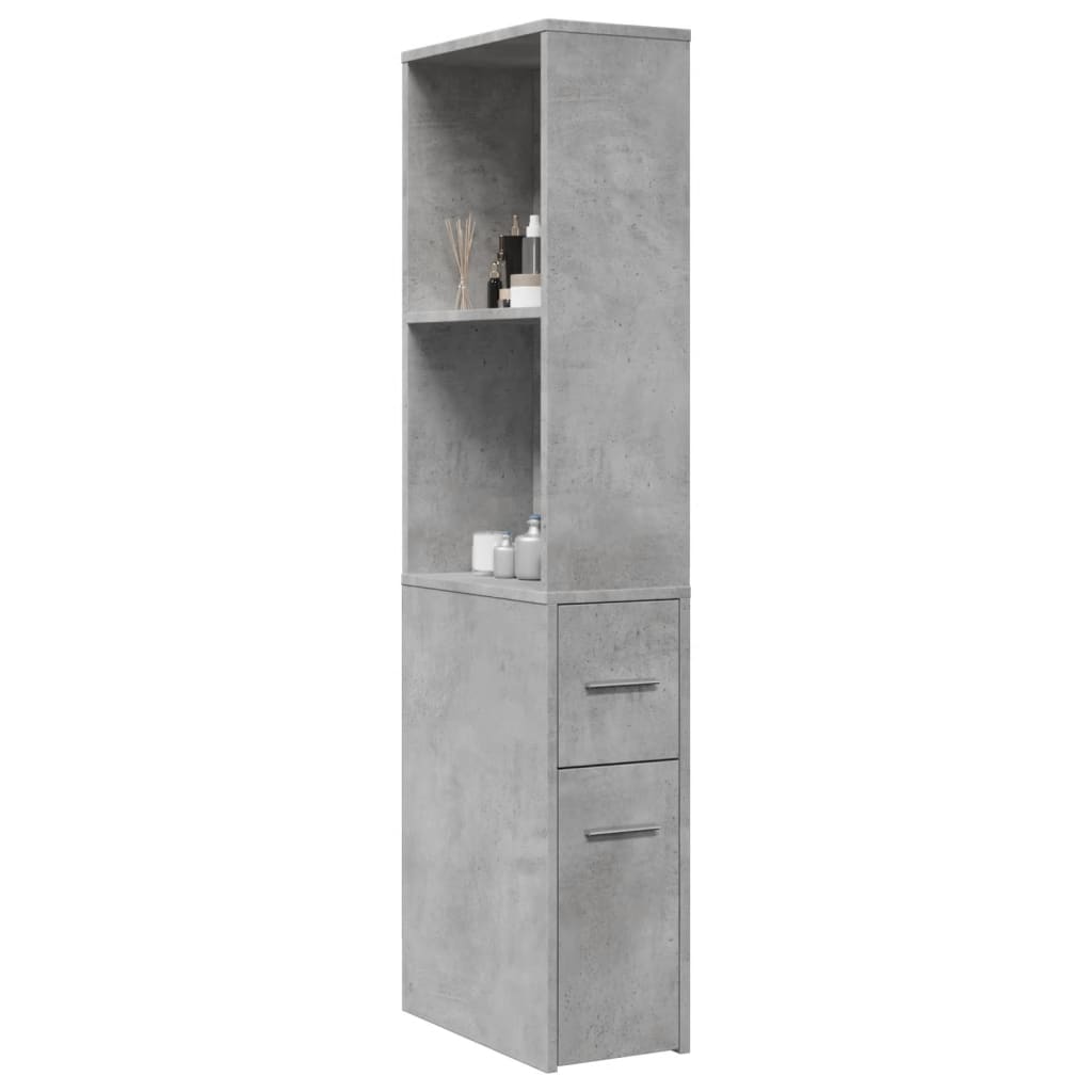 Narrow Bathroom Cupboard with Wheels Concrete Grey Engineered Wood