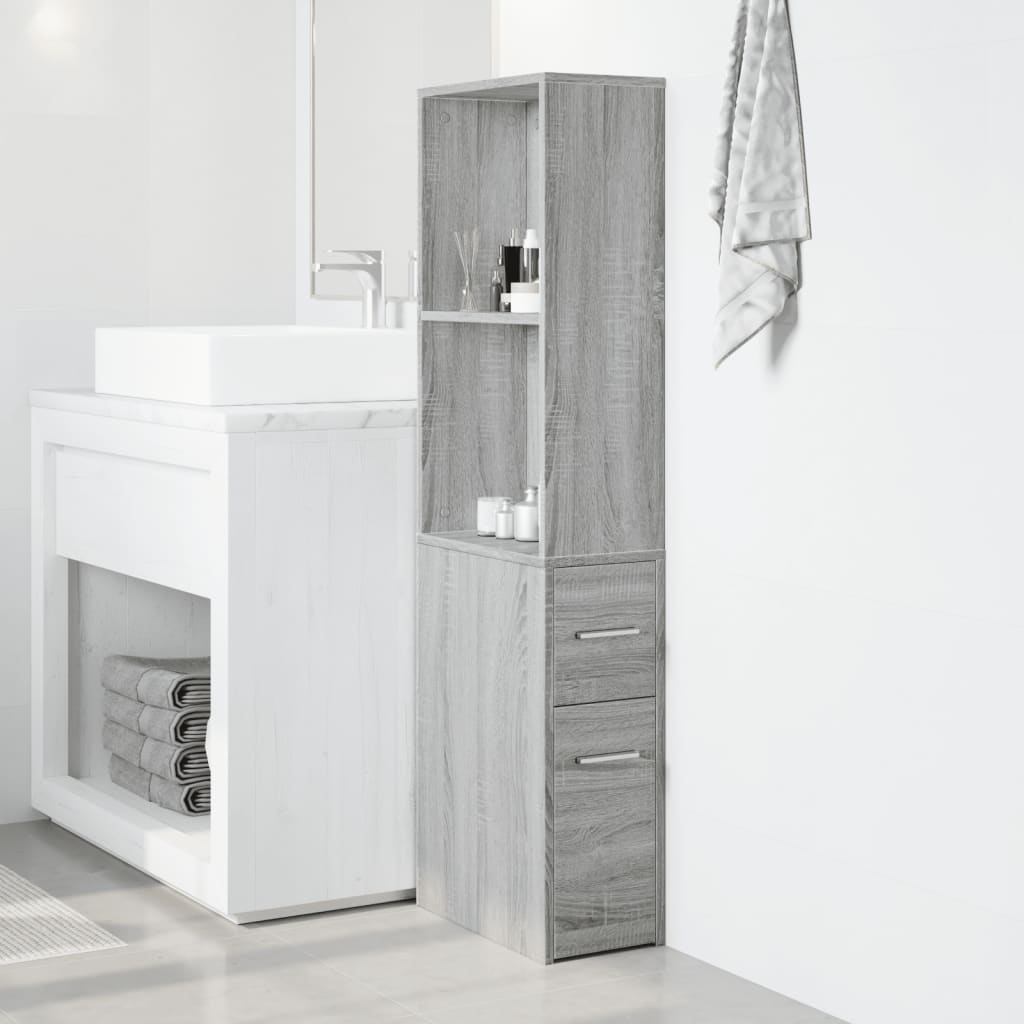 Narrow Bathroom Cupboard with Wheels Grey Sonoma Engineered Wood