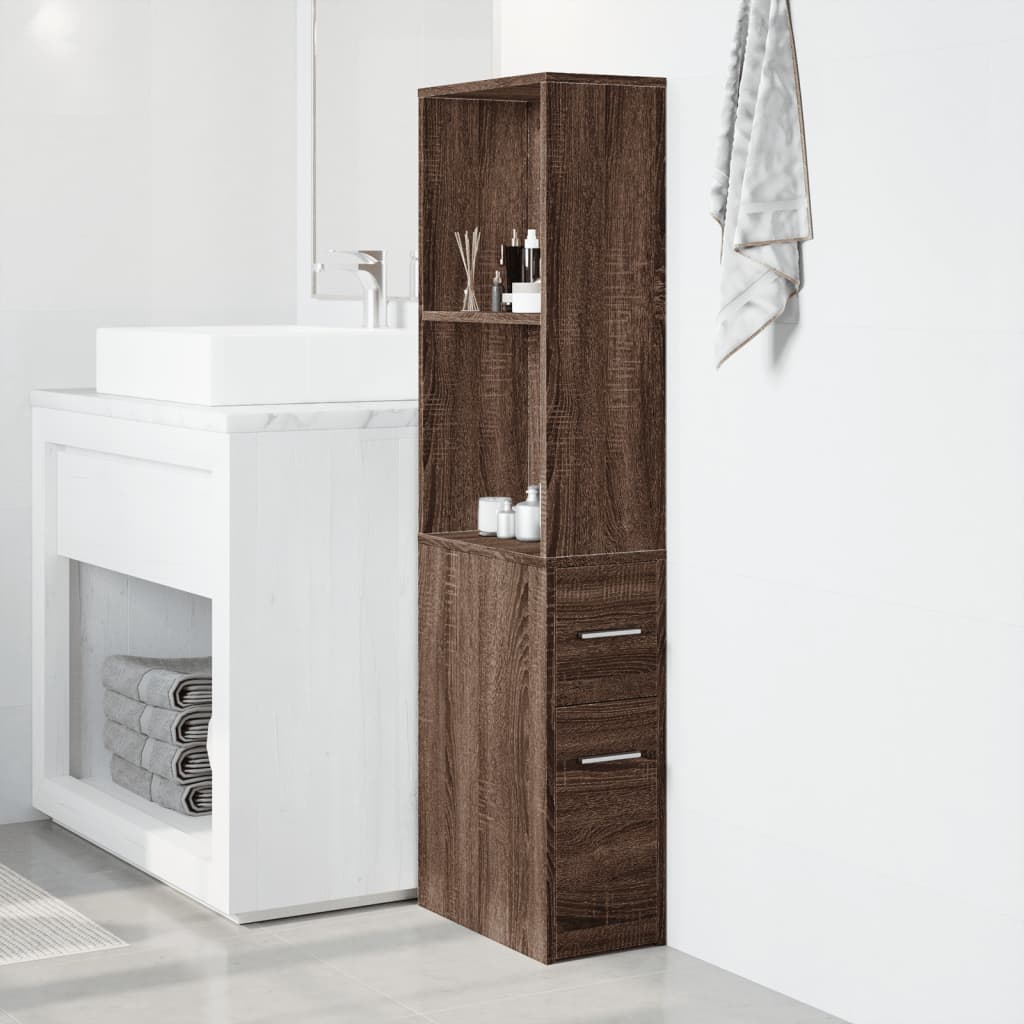 Narrow Bathroom Cupboard with Wheels Brown Oak Engineered Wood