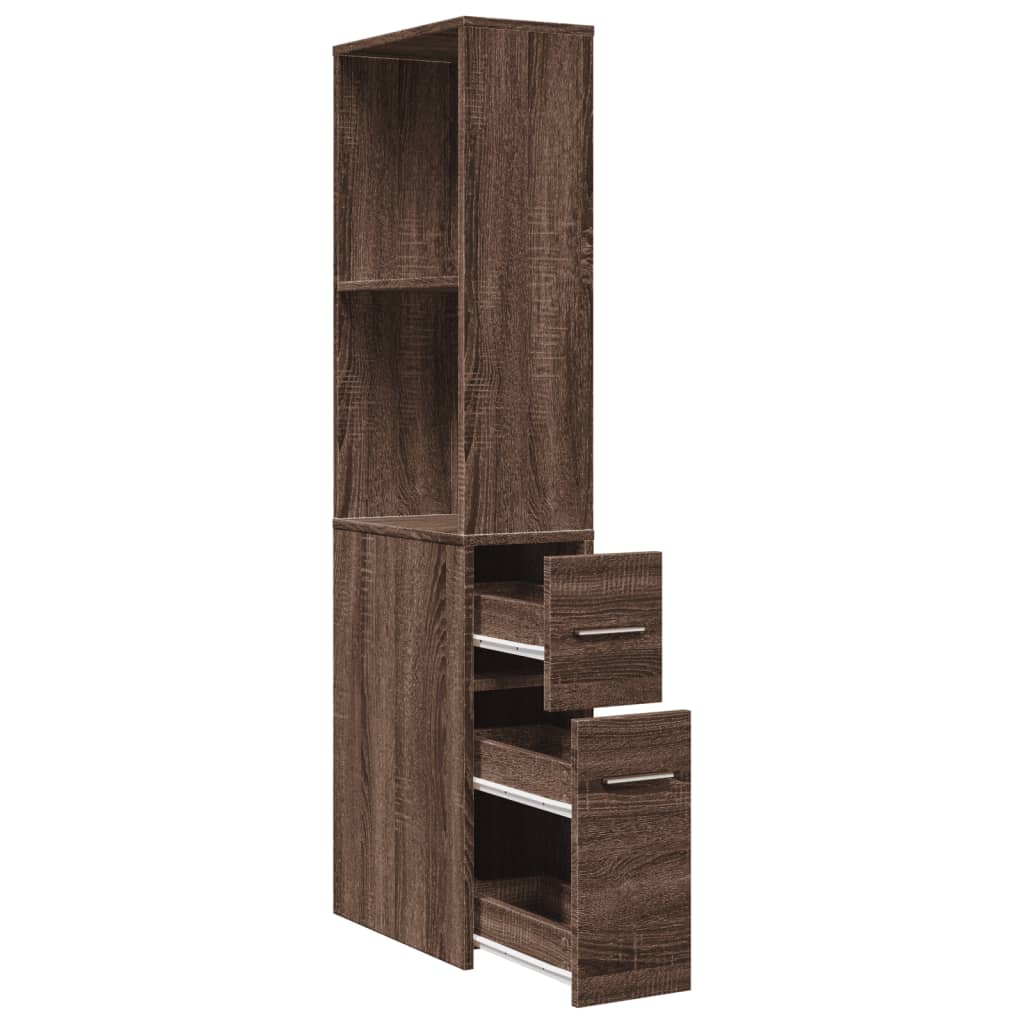 Narrow Bathroom Cupboard with Wheels Brown Oak Engineered Wood