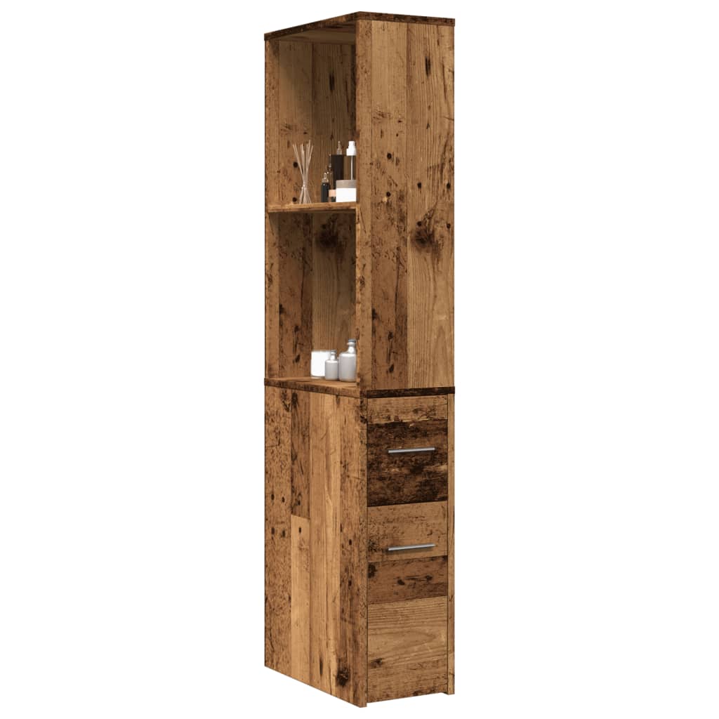 Narrow Bathroom Cupboard with Wheels Old Wood Engineered Wood