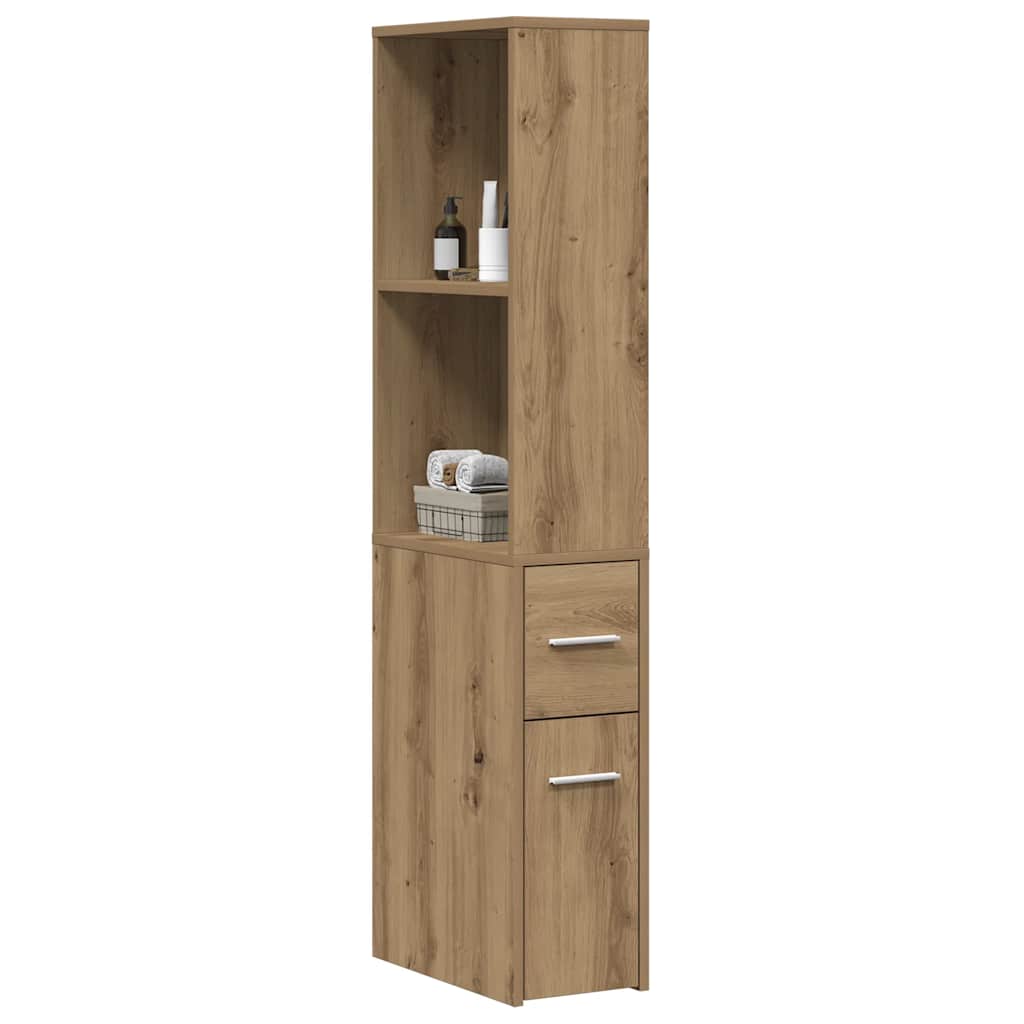 Narrow Bathroom Cupboard with Wheels Artisian Oak Engineered Wood