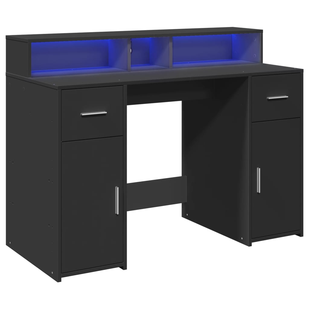 Desk with LED Lights Black 120x55x91 cm Engineered Wood