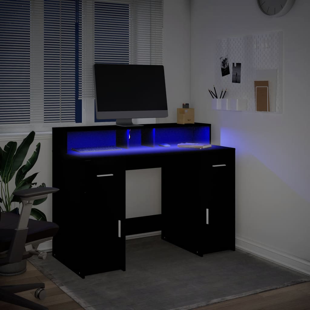 Desk with LED Lights Black 120x55x91 cm Engineered Wood