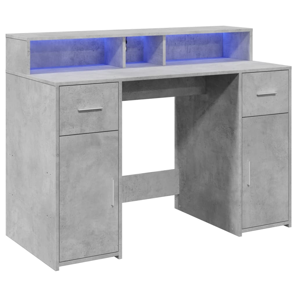 Desk with LED Lights Concrete Grey 120x55x91 cm Engineered Wood