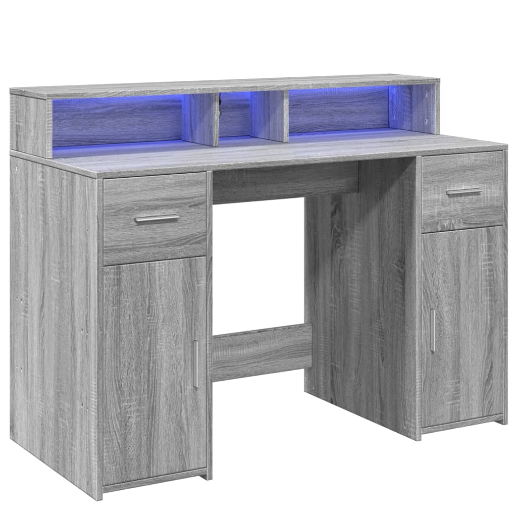 Desk with LED Lights Grey Sonoma 120x55x91 cm Engineered Wood
