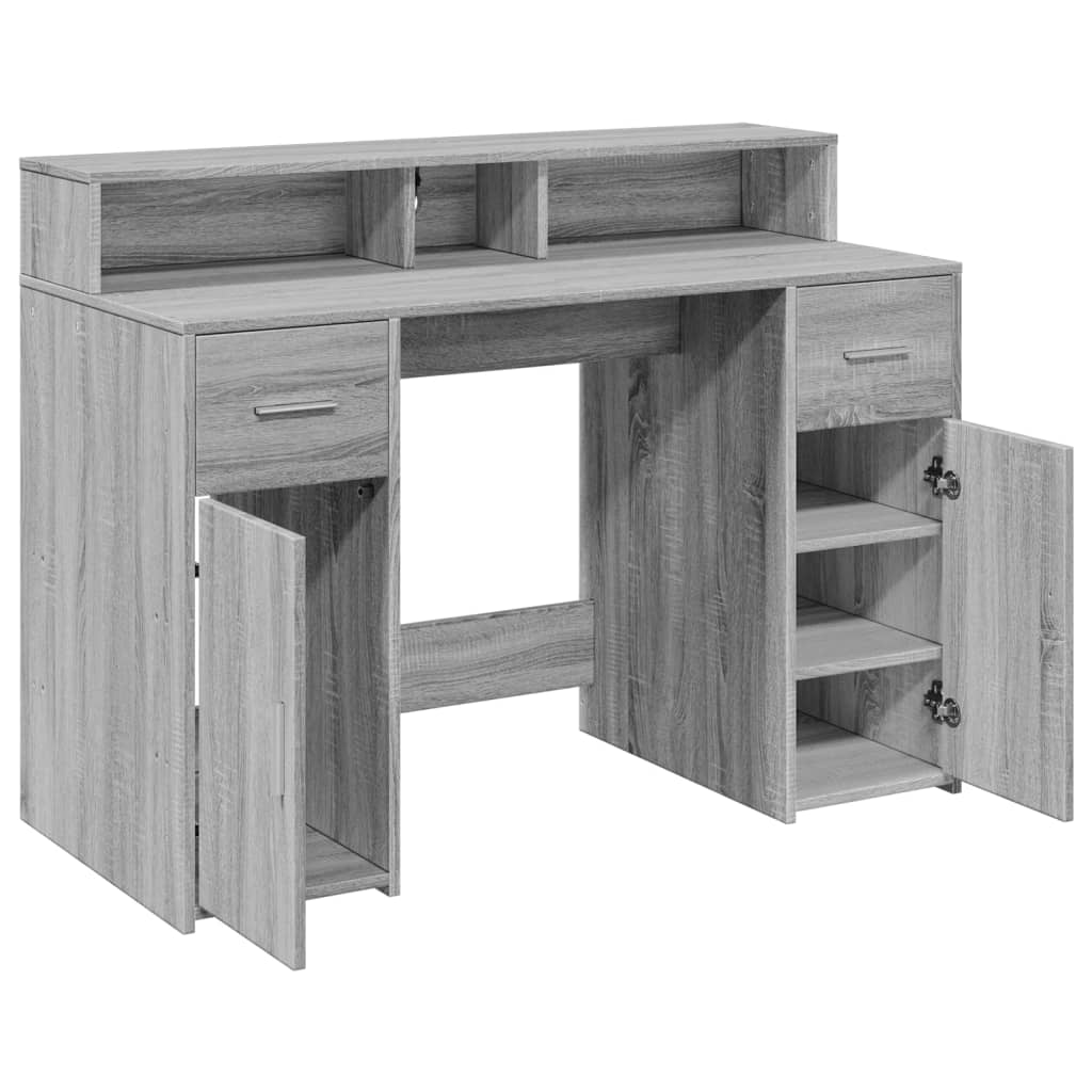 Desk with LED Lights Grey Sonoma 120x55x91 cm Engineered Wood
