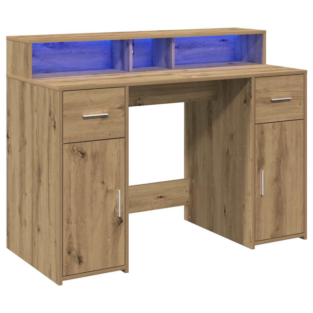 Desk with LED Lights Artisian Oak 120x55x91 cm Engineered Wood