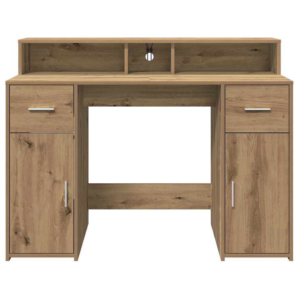 Desk with LED Lights Artisian Oak 120x55x91 cm Engineered Wood