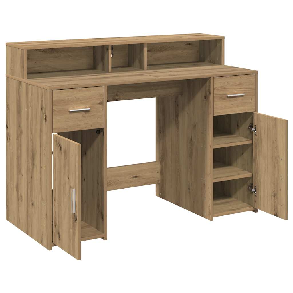 Desk with LED Lights Artisian Oak 120x55x91 cm Engineered Wood