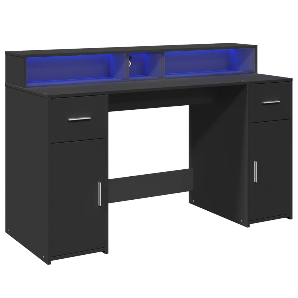 Desk with LED Lights Black 140x55x91 cm Engineered Wood