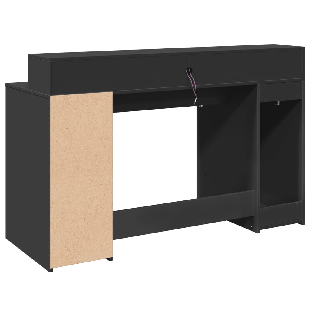 Desk with LED Lights Black 140x55x91 cm Engineered Wood
