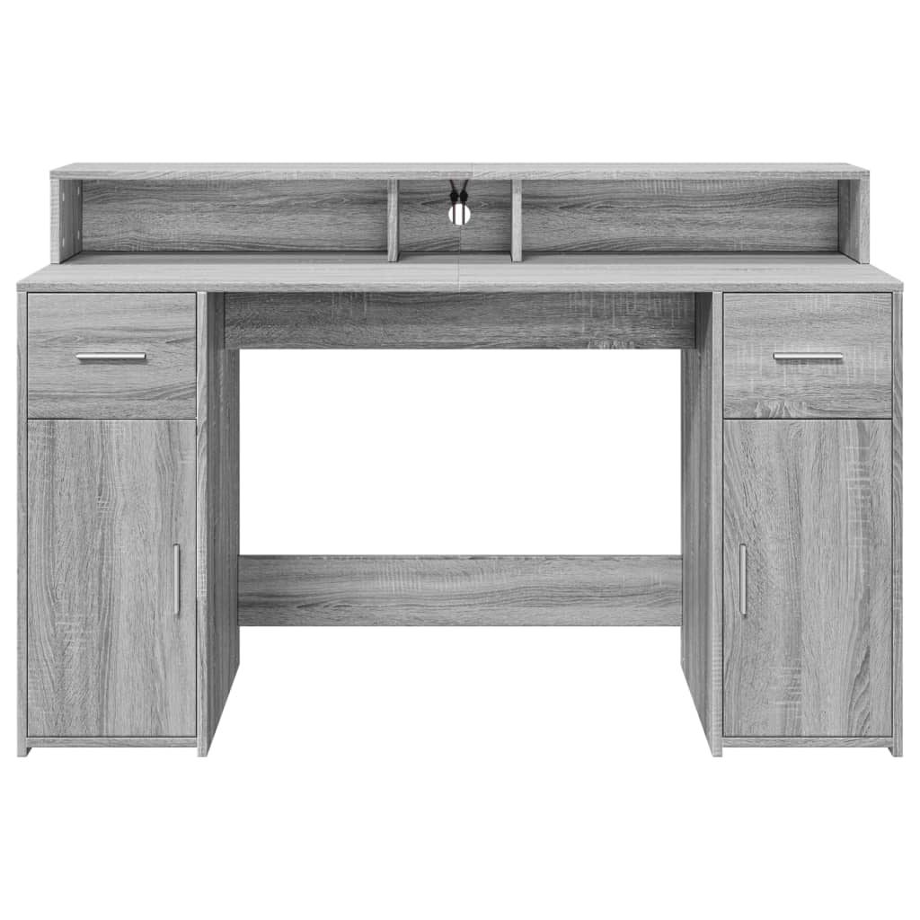 Desk with LED Lights Grey Sonoma 140x55x91 cm Engineered Wood