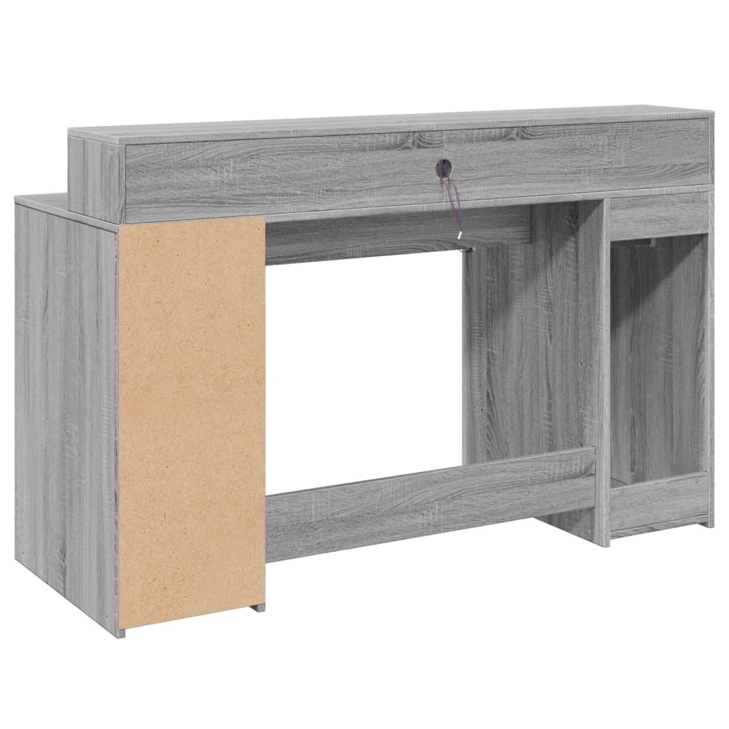 Desk with LED Lights Grey Sonoma 140x55x91 cm Engineered Wood