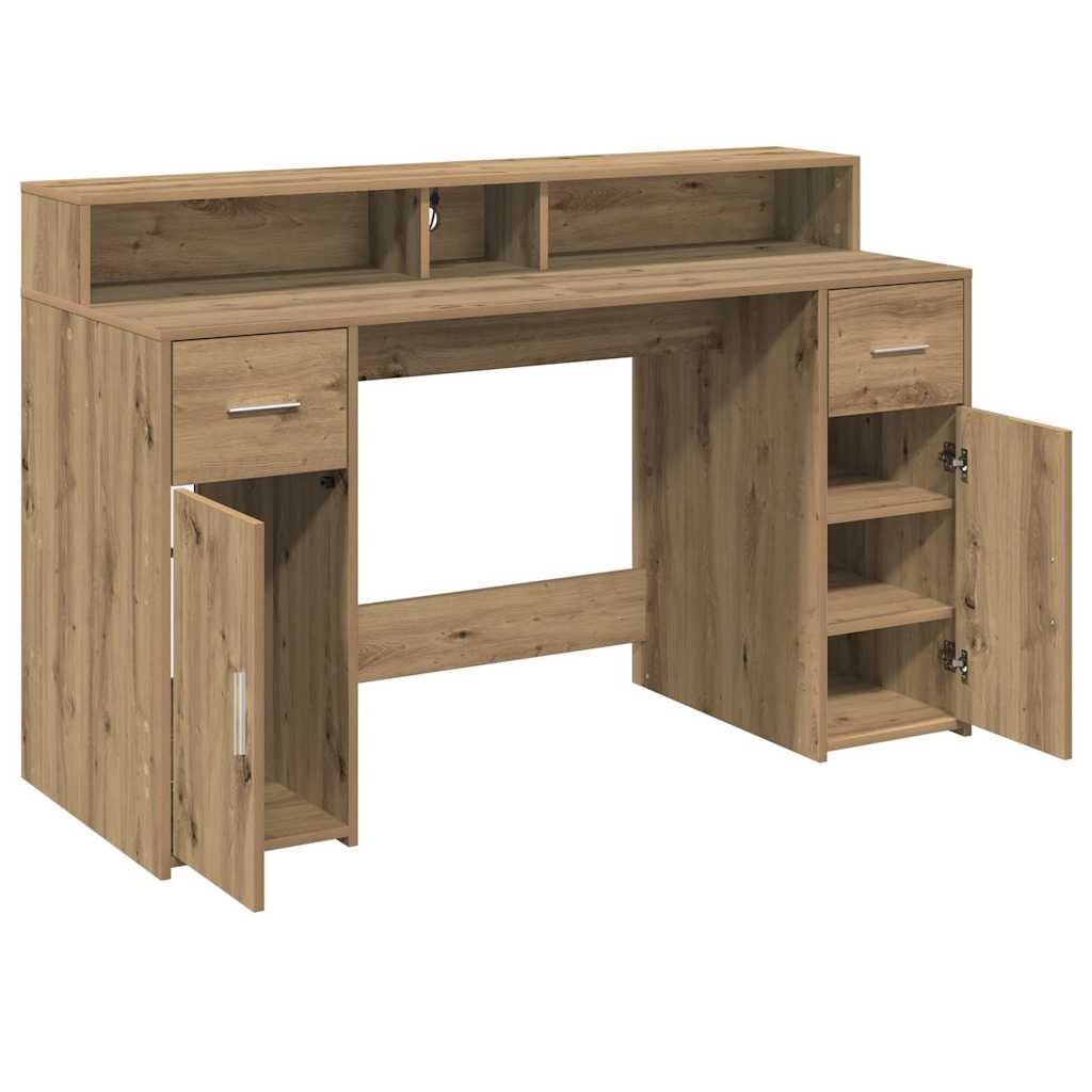 Desk with LED Lights Artisian Oak 140x55x91 cm Engineered Wood