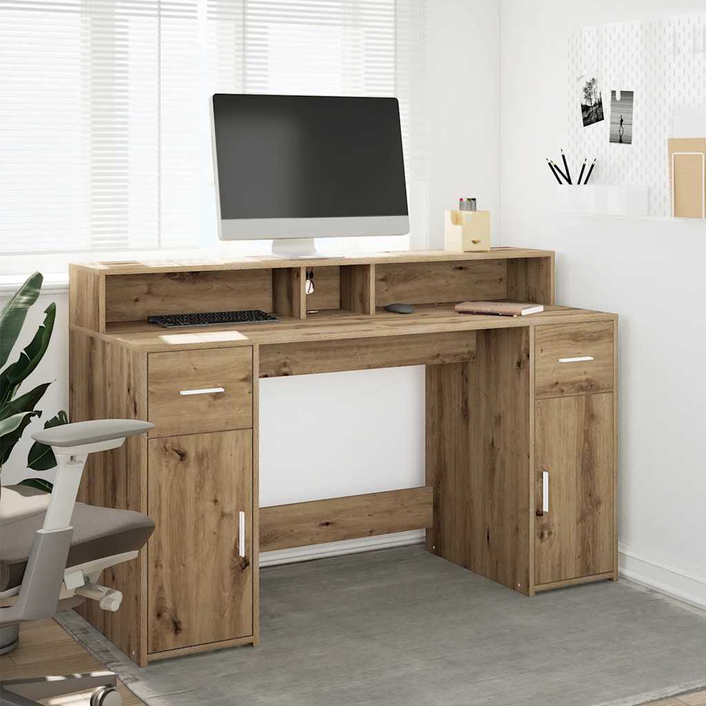 Desk with LED Lights Artisian Oak 140x55x91 cm Engineered Wood