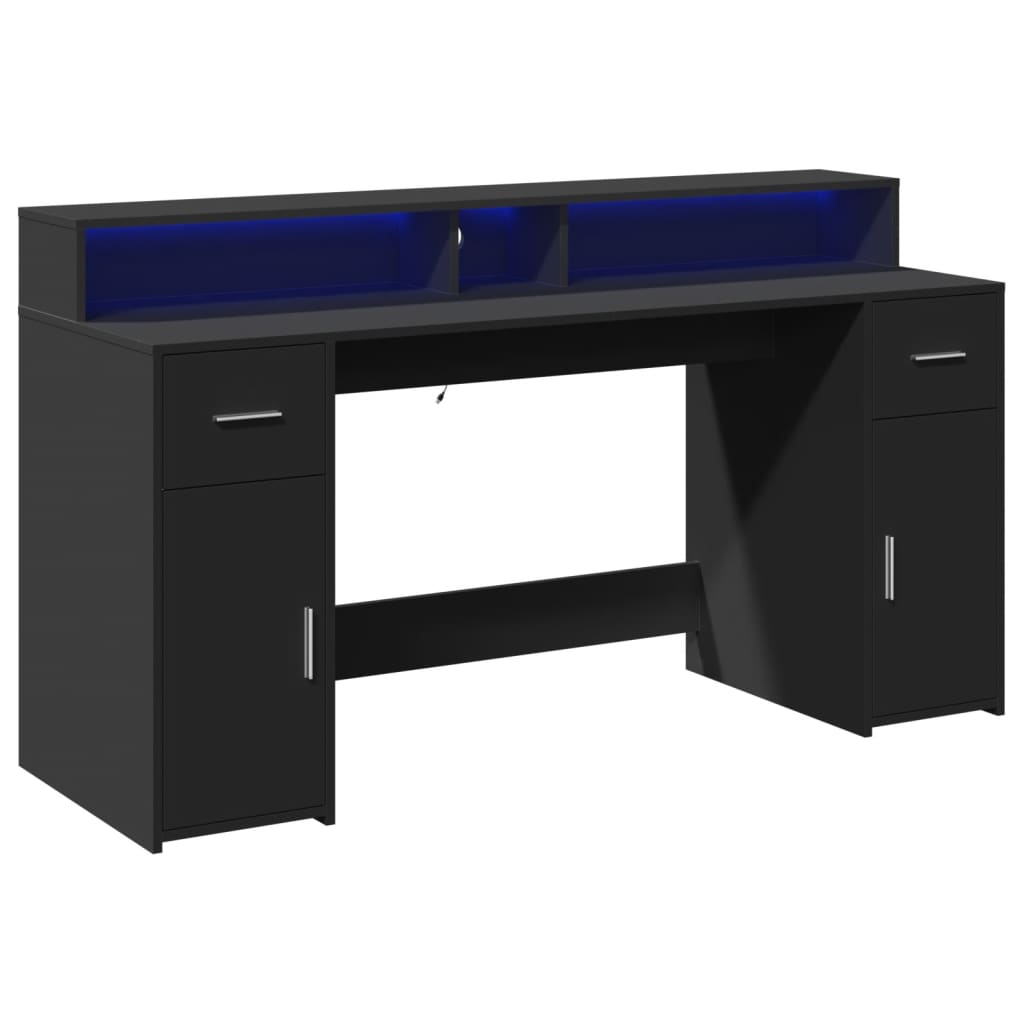 Desk with LED Lights Black 160x55x91 cm Engineered Wood