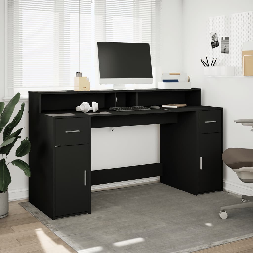 Desk with LED Lights Black 160x55x91 cm Engineered Wood