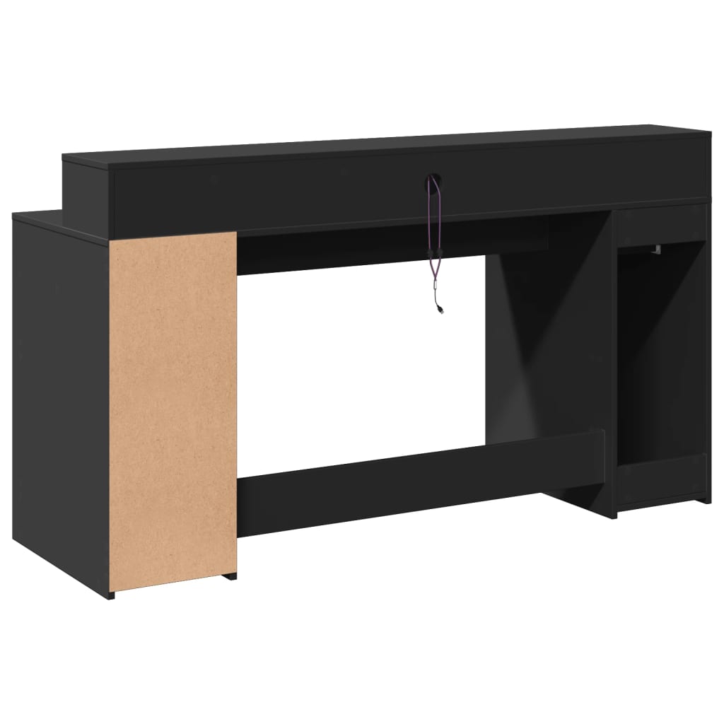 Desk with LED Lights Black 160x55x91 cm Engineered Wood