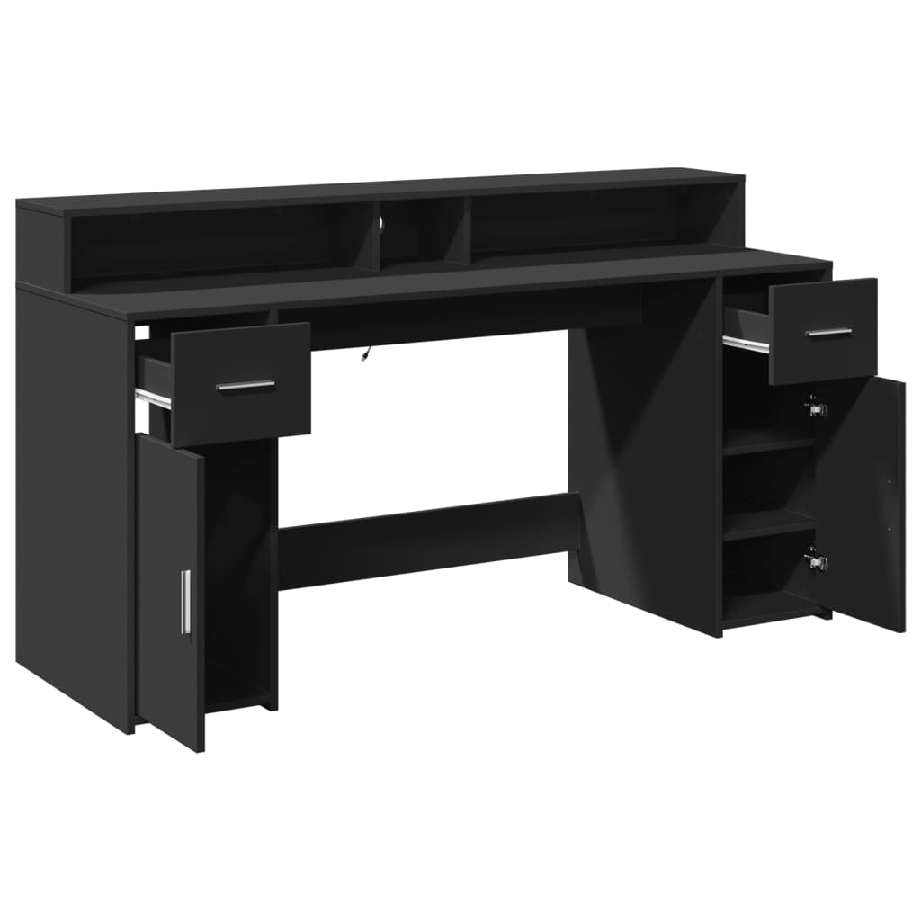 Desk with LED Lights Black 160x55x91 cm Engineered Wood