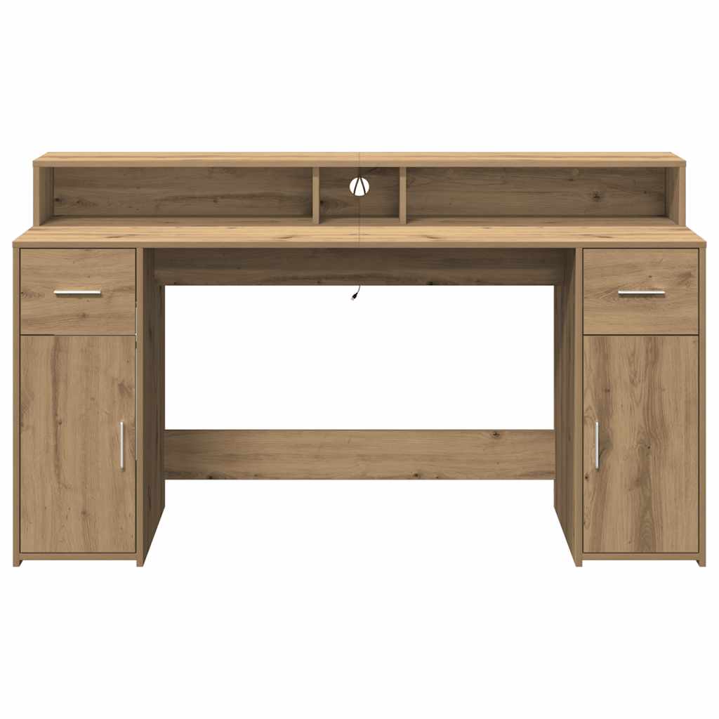 Desk with LED Lights Artisian Oak 160x55x91 cm Engineered Wood