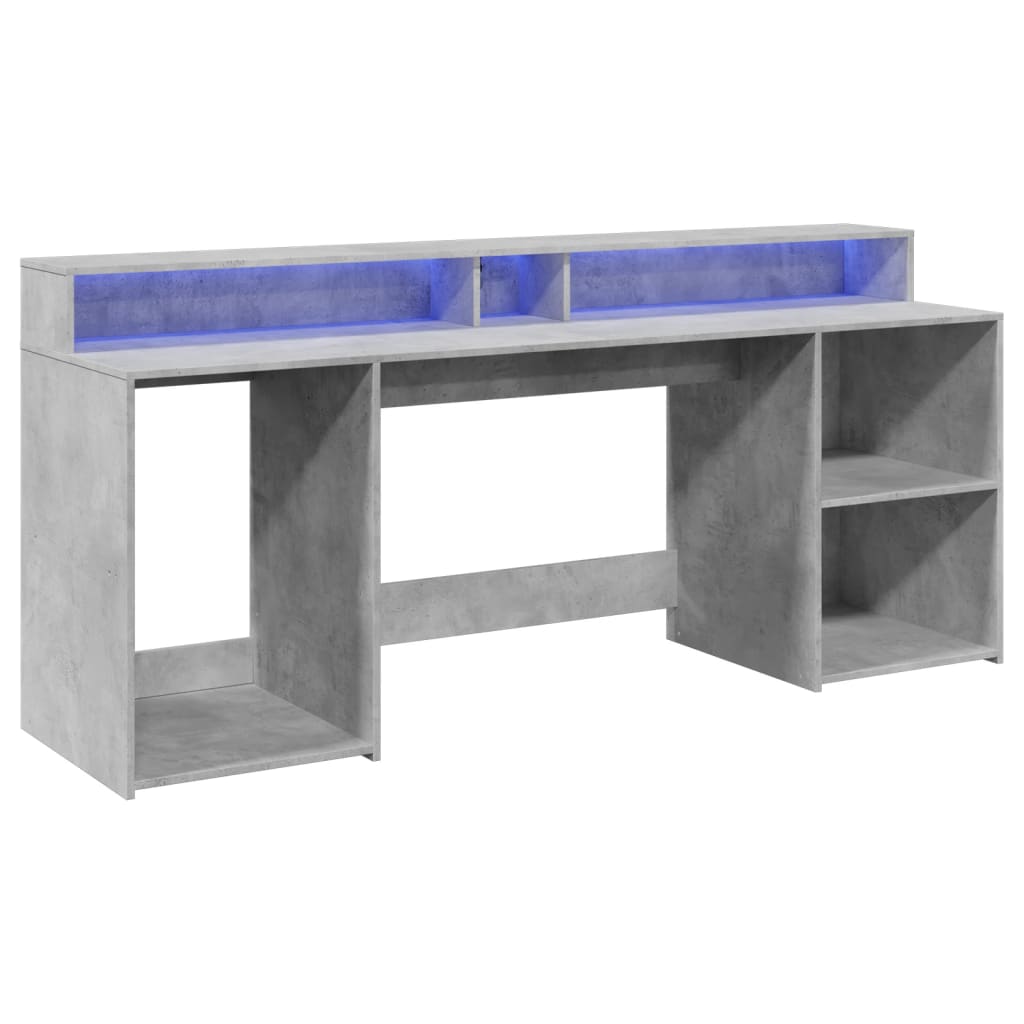 Desk with LED Lights Concrete Grey 200x55x91 cm Engineered Wood
