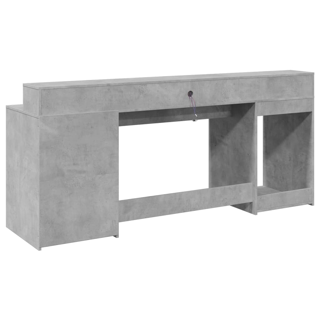 Desk with LED Lights Concrete Grey 200x55x91 cm Engineered Wood