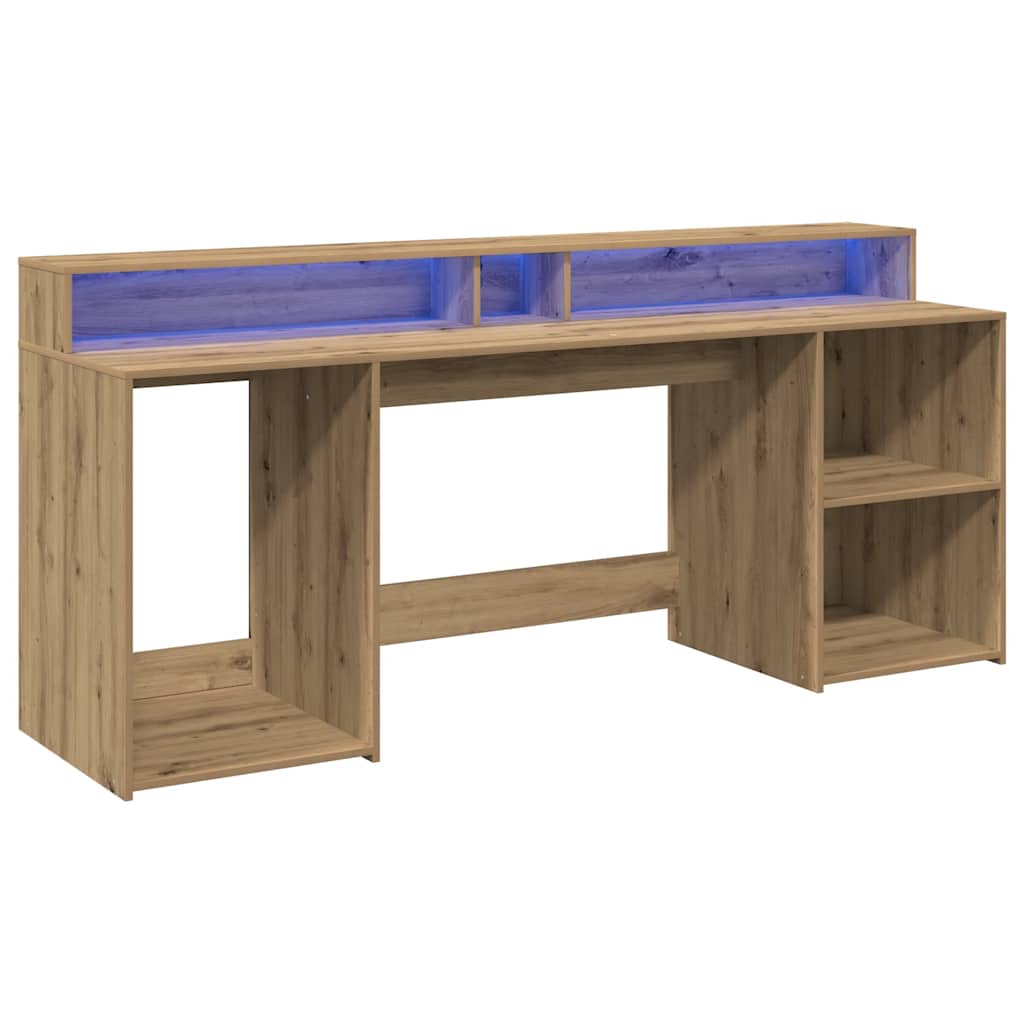 Desk with LED Lights Artisian Oak 200x55x91 cm Engineered Wood