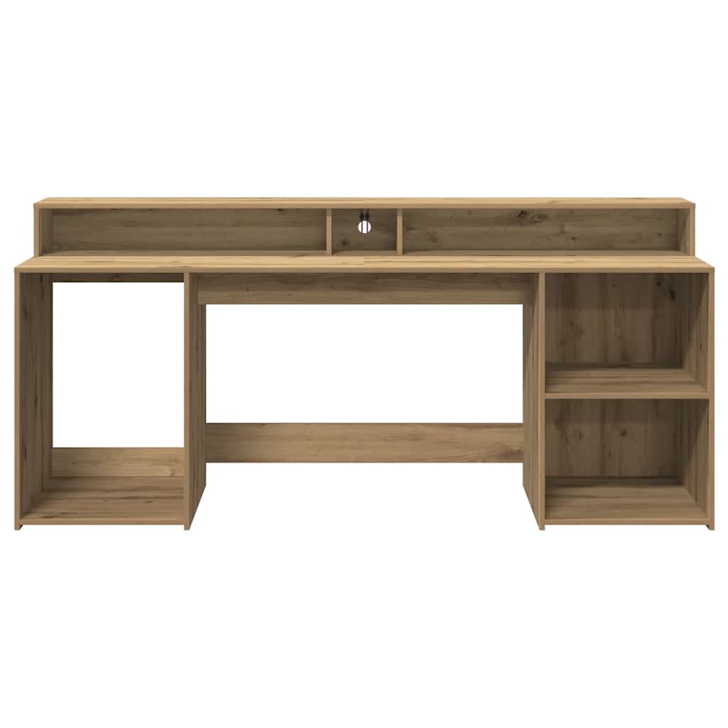 Desk with LED Lights Artisian Oak 200x55x91 cm Engineered Wood