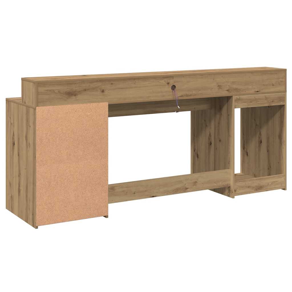 Desk with LED Lights Artisian Oak 200x55x91 cm Engineered Wood