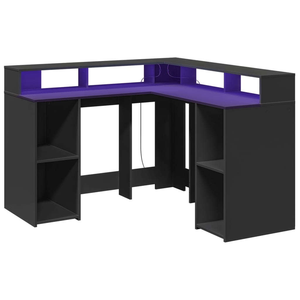 Desk with LED Lights Black 130x130x91 cm Engineered Wood