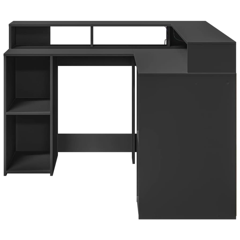 Desk with LED Lights Black 130x130x91 cm Engineered Wood