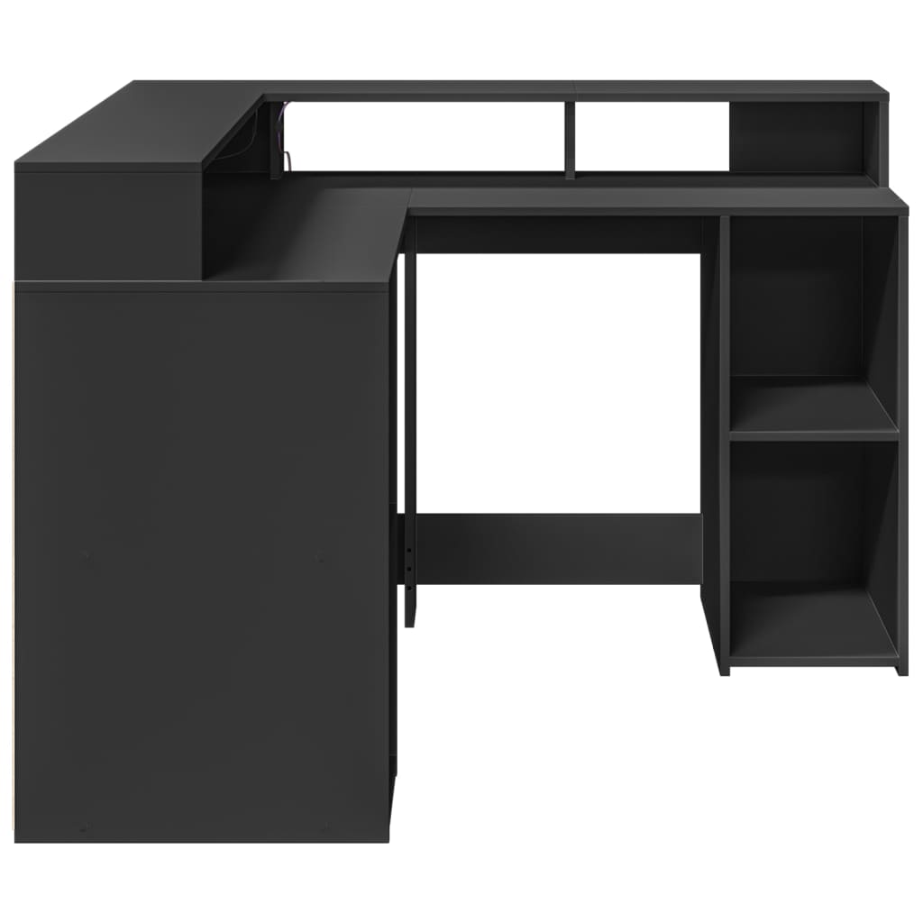 Desk with LED Lights Black 130x130x91 cm Engineered Wood