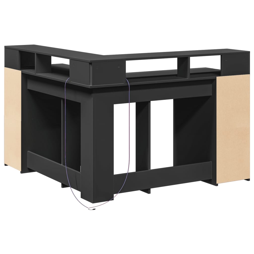 Desk with LED Lights Black 130x130x91 cm Engineered Wood