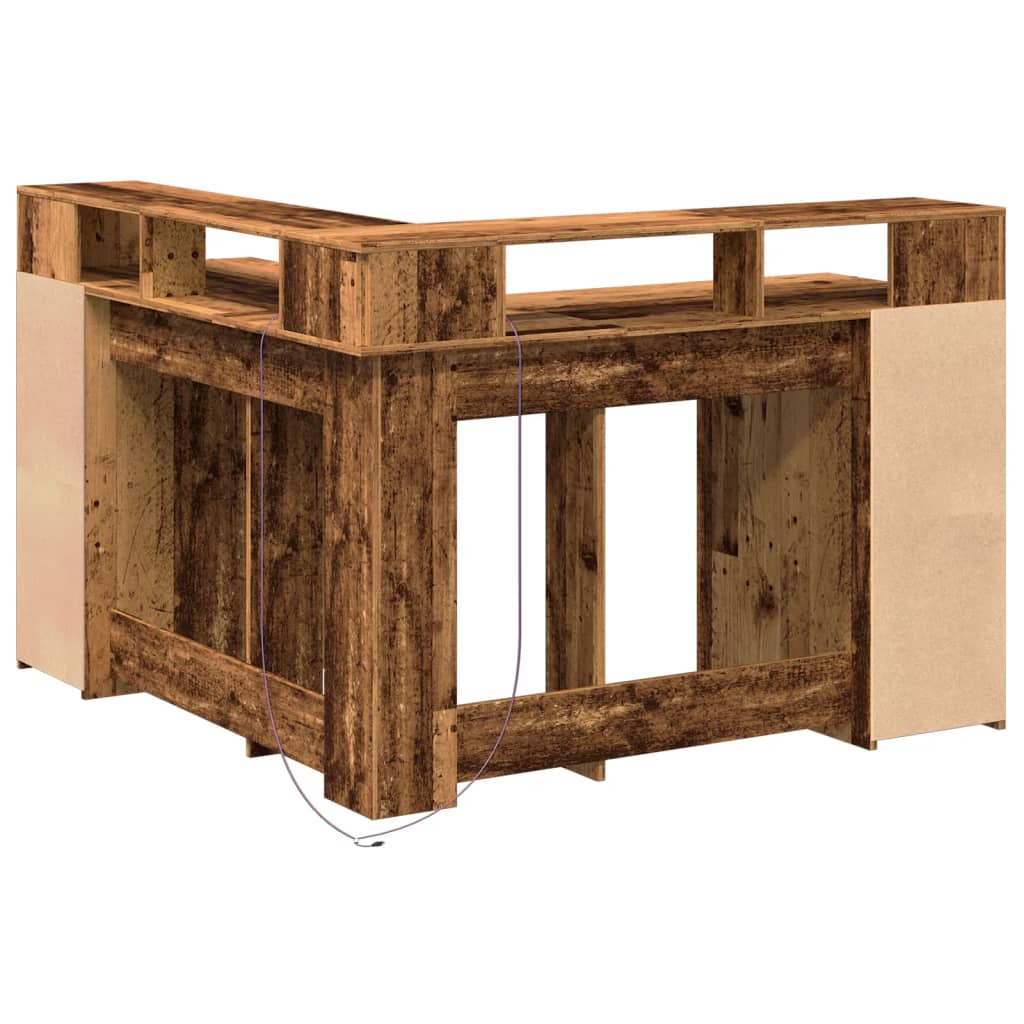 Desk with LED Lights Old Wood 130x130x91 cm Engineered Wood