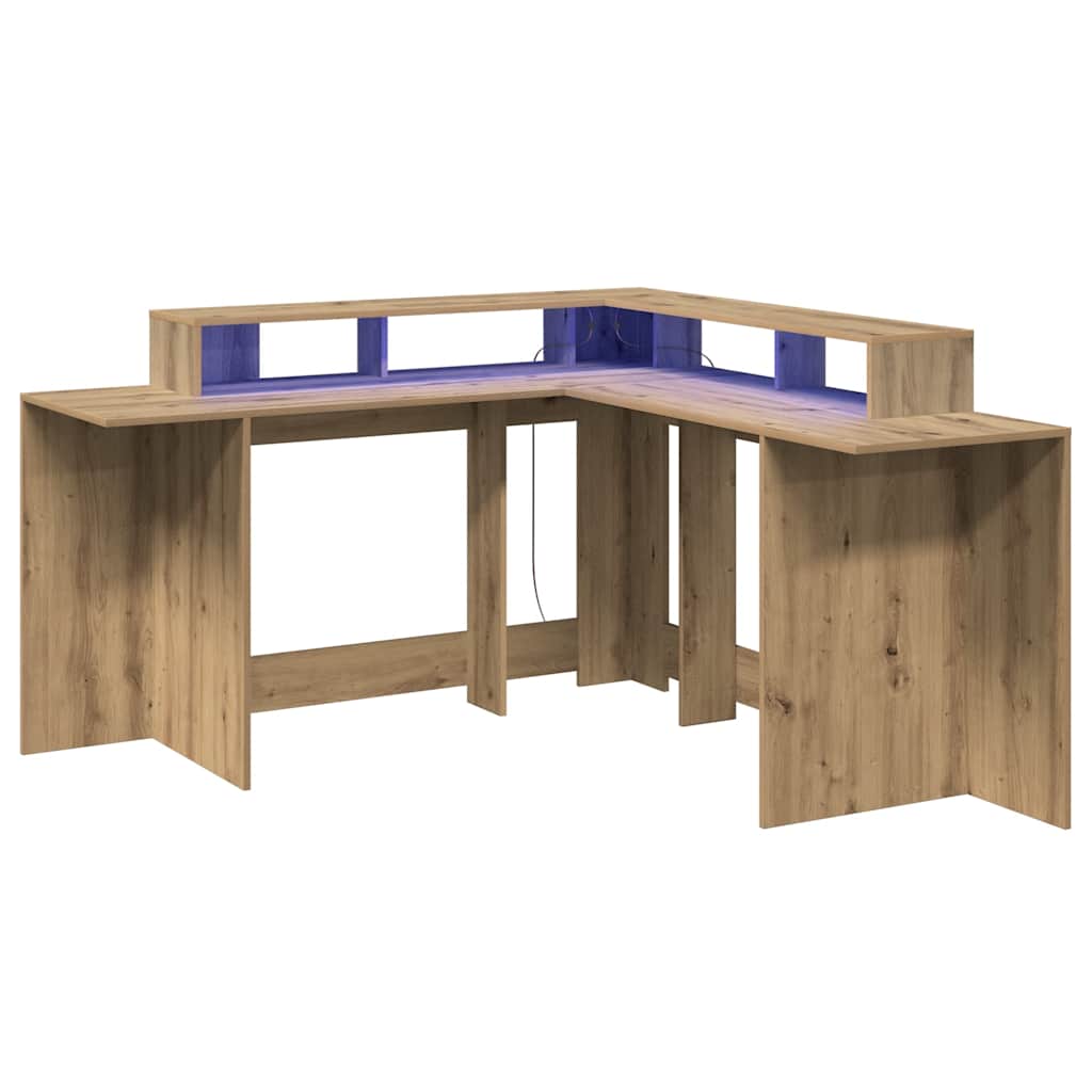 Desk with LED Lights Artisian Oak 152x152x91 cm Engineered Wood
