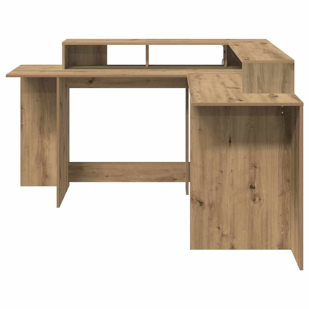 Desk with LED Lights Artisian Oak 152x152x91 cm Engineered Wood