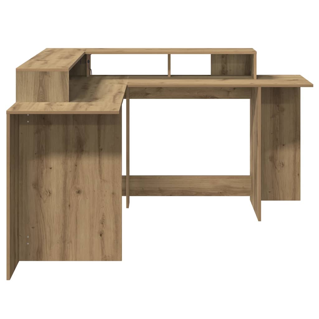 Desk with LED Lights Artisian Oak 152x152x91 cm Engineered Wood