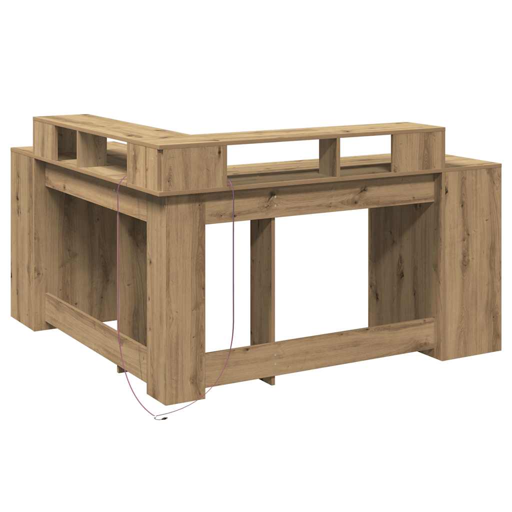 Desk with LED Lights Artisian Oak 152x152x91 cm Engineered Wood