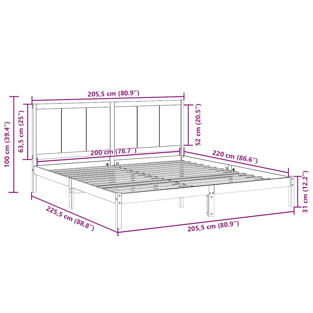 Extra Long Bed Frame without Mattress 200x220 cm Solid Wood