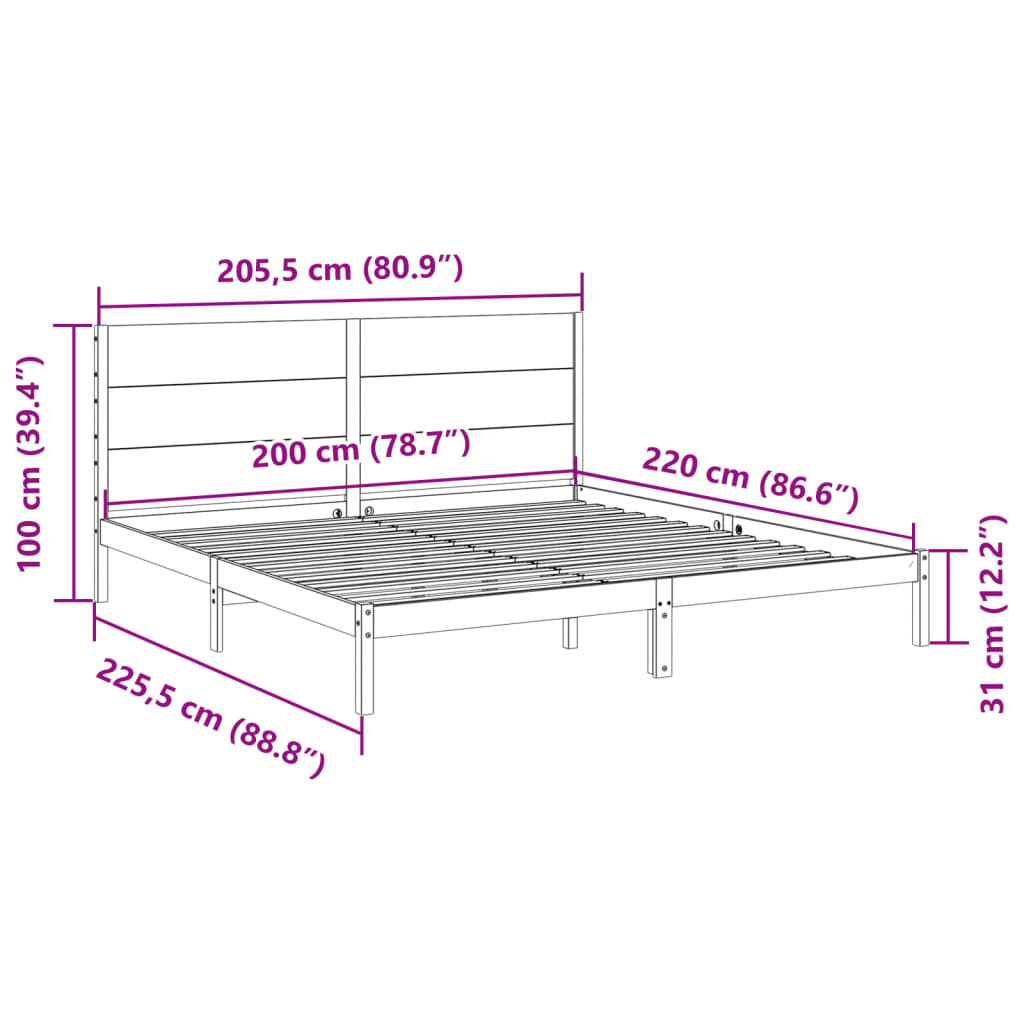 Extra Long Bed Frame without Mattress White 200x220 cm Solid Wood